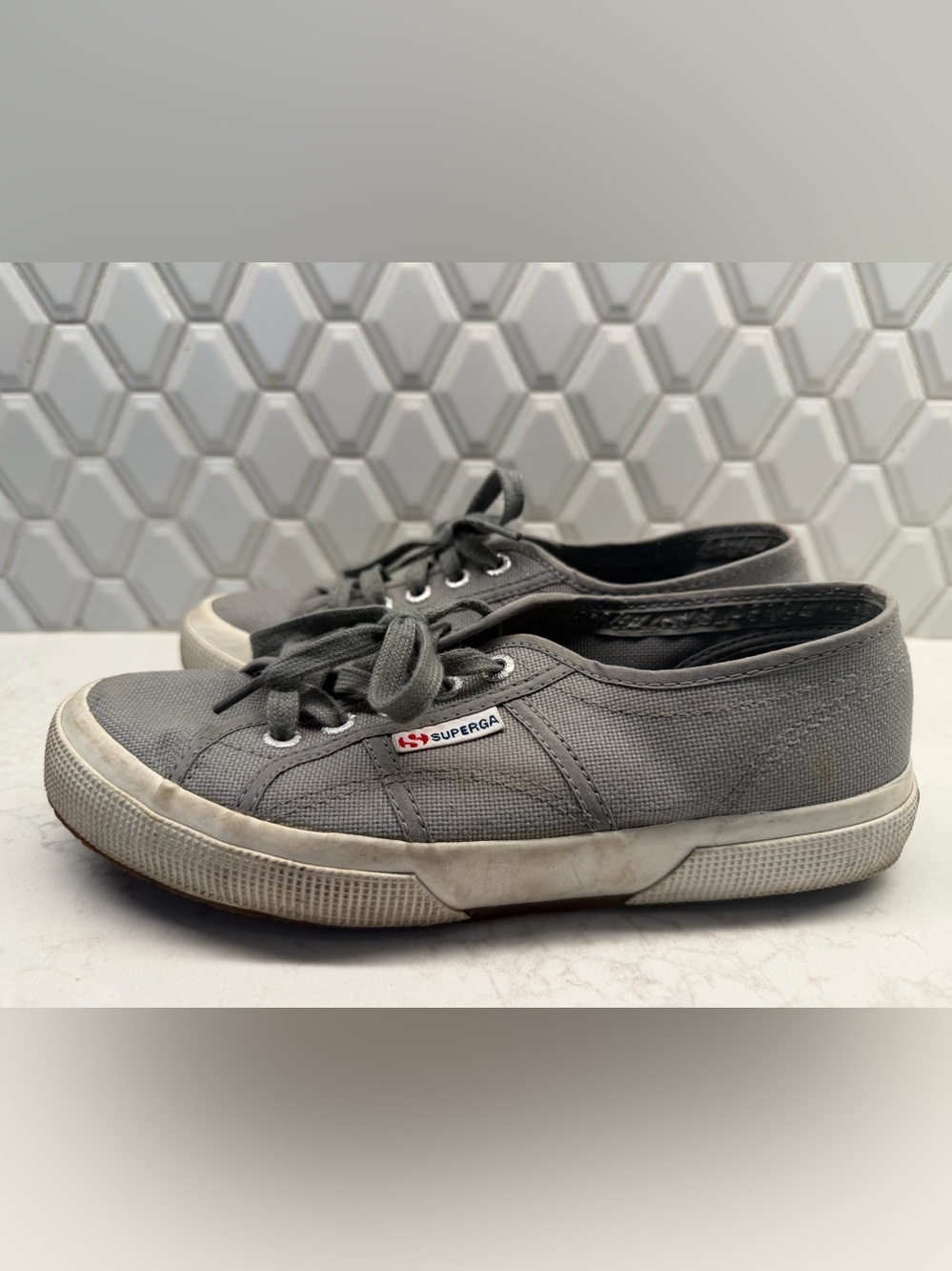 Superga Gray Canvas Lace-Up Sneakers